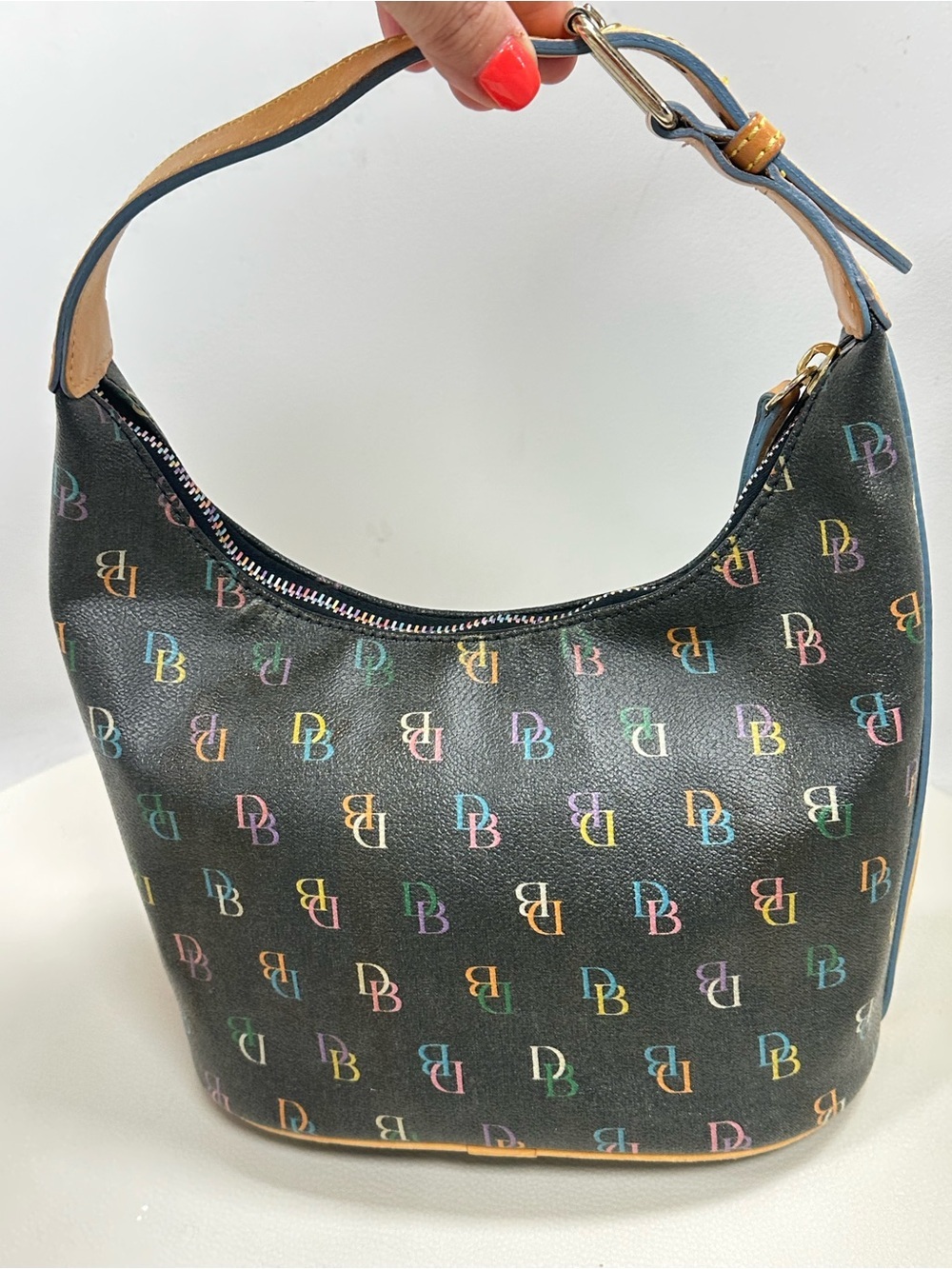 Dooney & Bourke Black Multicolor DB Logo Hobo Shoulder Bag - Picture 3 of 9